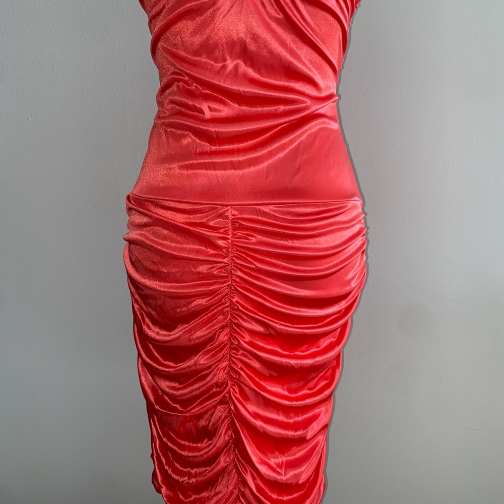Ruby Rox Orange Bodycon Ruched Dress - Picture 4 of 5